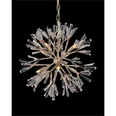 John-richard Luna Crystal Wand Branched Eight-light Pendant Chandelier In Antique Silver Leaf