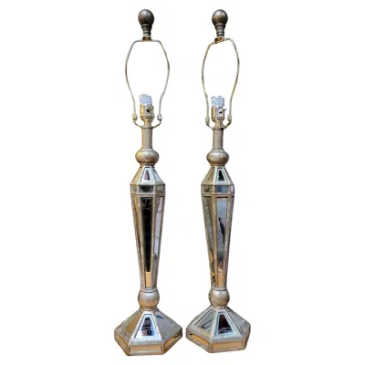 Pre-owned John-richard Mirrored Hollywood Regency Table Lamps By John Richard Lighting In Transparent