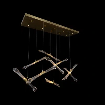 John-richard Rhapsody Fluted And Seeded Glass Tubes Horizontal Chandelier In Clear,brass