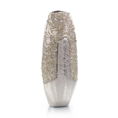 John-richard Silver 17" Aluminum Table Vase In Silver;gold