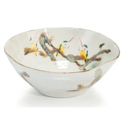 John-richard Twigs And Teal Iii Serving Bowl In White