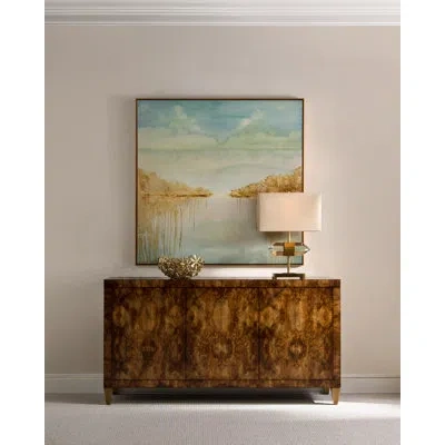 John-richard Woodcroft 72" Wide Walnut Solid Wood Sideboard In Brown,gold