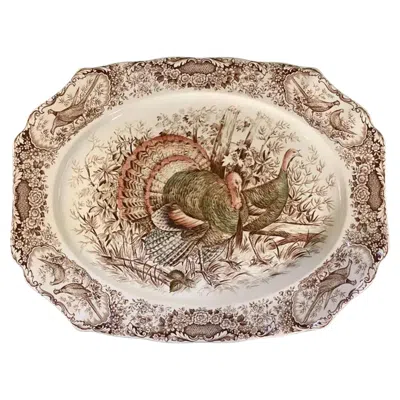 Pre-owned Johnson Brothers English Transferware Large Turkey Platter, Native American By  In Sand