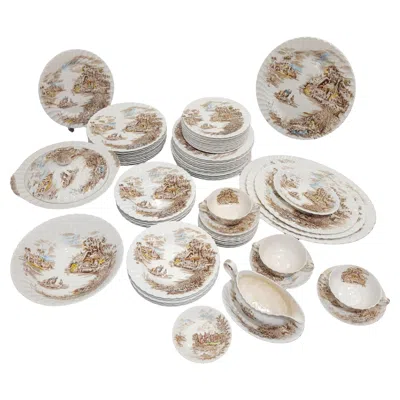 Pre-owned Johnson Brothers Johnson Bros Happy England Porcelain Dinnerware Set, 81 Pieces, Johnson Bros In Gray