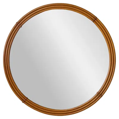 Pre-owned Johnson Furniture Co. Vintage Round Wall Mirror By , Maple Frame In Brown