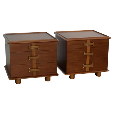 Pre-owned Johnson Furniture Company Newly Refinished - 1945 Paul Frankl 'station Wagon' Nightstands By Johnson Co. In Brown