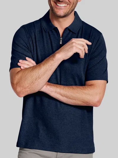 Johnston &amp; Murphy Johnston & Murphy Men's Regular Fit Finn 4-way Stretch Ribbed Zip Polo In Blue