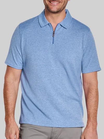Johnston &amp; Murphy Johnston & Murphy Men's Regular Fit Finn 4-way Stretch Ribbed Zip Polo In Blue