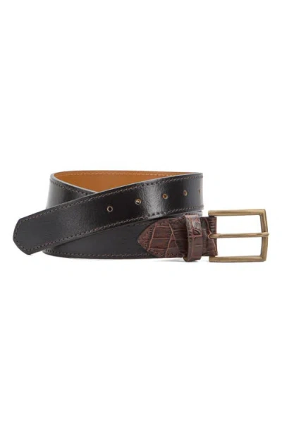 Johnston & Murphy 2-tone Croc Embossed Leather Belt In Black
