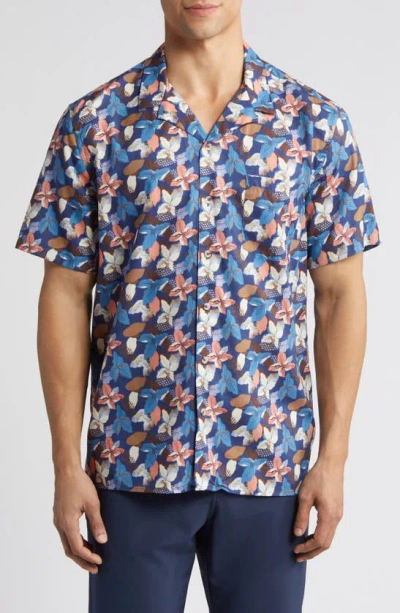 Johnston & Murphy Abstract Floral Cotton And Modal Camp Shirt In Navy