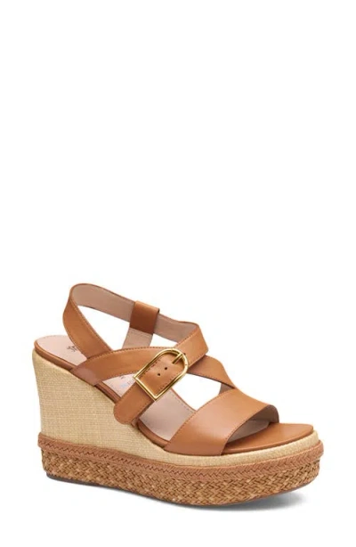 Johnston & Murphy Addison Asymmetric Slingback Platform Wedge Sandal In Brown
