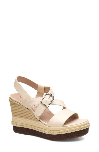 Johnston & Murphy Addison Asymmetric Slingback Platform Wedge Sandal In White