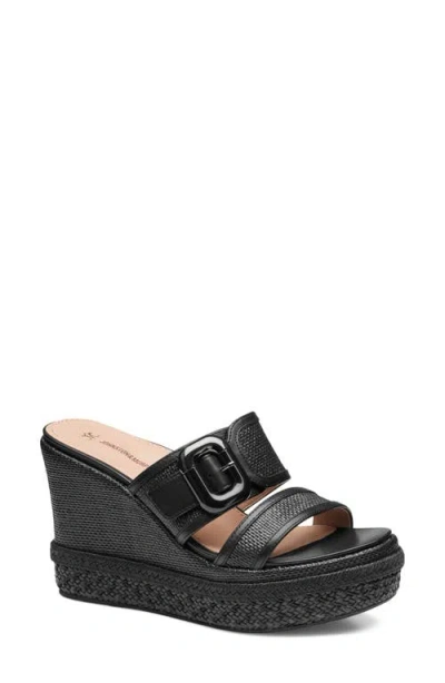 Johnston & Murphy Addison Buckle Platform Wedge Slide Sandal In Black