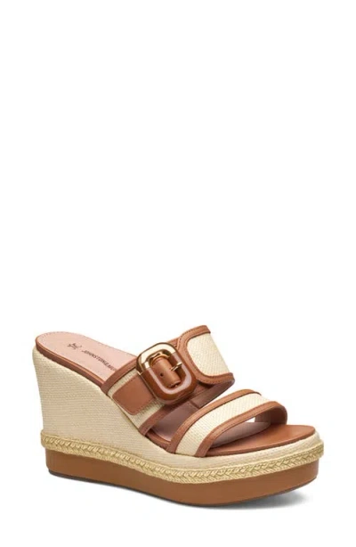 Johnston & Murphy Addison Buckle Platform Wedge Slide Sandal In Brown