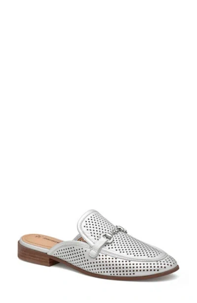 Johnston & Murphy Ali Perforated Bit Mule In White Pearlized Glove Leather