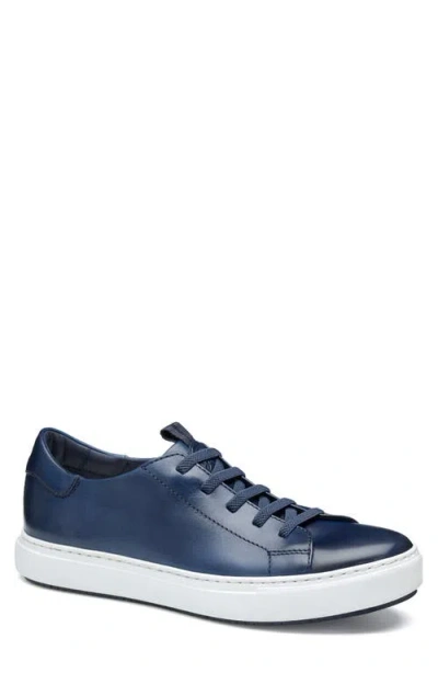 Johnston & Murphy Anson Lace To Toe Sneaker In Navy Hand-stained Calfskin