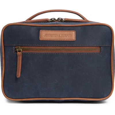 Johnston & Murphy Antique Cotton & Leather Dopp Kit In Navy