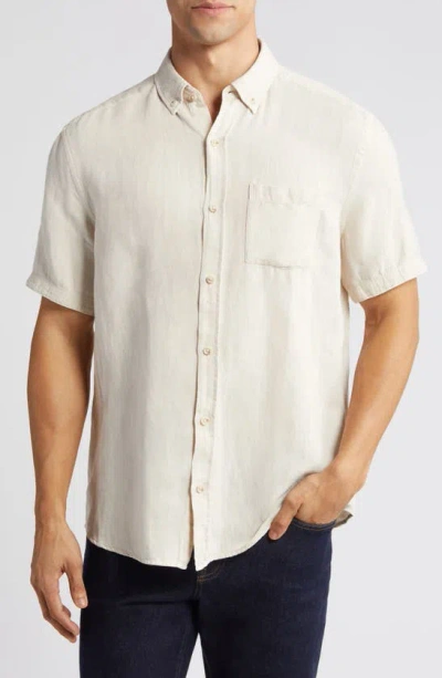Johnston & Murphy Antique Dyed Linen Blend Short Sleeve Button-down Shirt In Light Gray