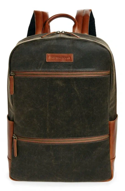 Johnston & Murphy Antique Leather Backpack In Black/ Tan