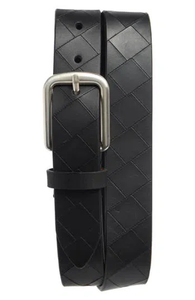 Johnston & Murphy Basketweave Embossed Leather Belt In Black