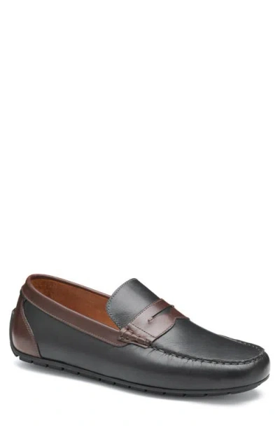 Johnston & Murphy Beck Penny Loafer In Black/mahogany Full Grain