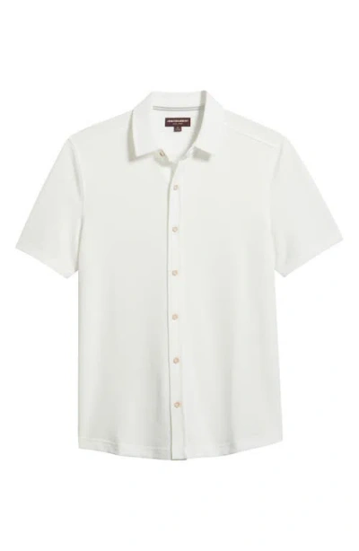 Johnston & Murphy Bennett Short Sleeve Heathered Cotton Blend Button-up Shirt In White