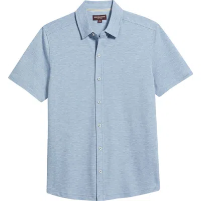 Johnston & Murphy Bennett Short Sleeve Heathered Cotton Blend Button-up Shirt In Blue