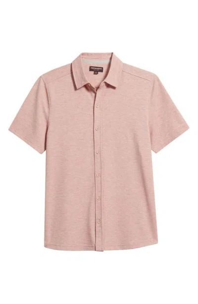 Johnston & Murphy Bennett Short Sleeve Heathered Cotton Blend Button-up Shirt In Pink