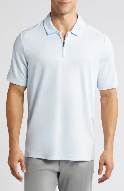 Johnston & Murphy Bird's Eye Quarter Zip Polo In Light Blue