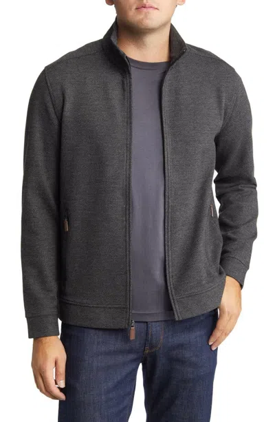 Johnston & Murphy Brushed Birdseye Sweater Men's Charcoal Full Zip Gbo324 In Gray