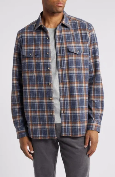 Johnston & Murphy Brushed Cotton Blend Button-up Shirt In Navy