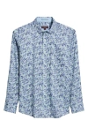 Johnston & Murphy Check Paisley Button-up Shirt In Sage/navy