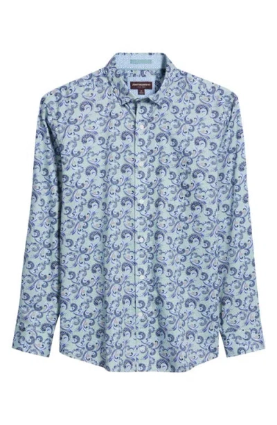 Johnston & Murphy Check Paisley Button-up Shirt In Sage/navy