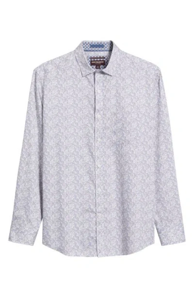 Johnston & Murphy Circle Grid Print Button Down Shirt In Blue/tan