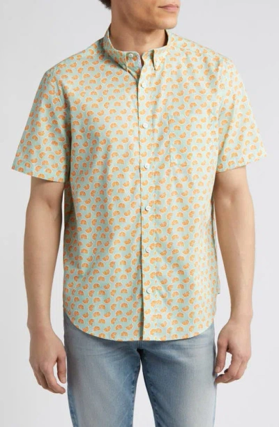 Johnston & Murphy Citrus Print Short Sleeve Cotton Button-down Shirt In Green/orange