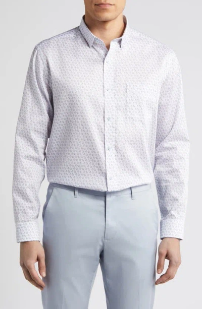 Johnston & Murphy Cocktail Print Cotton Button-up Shirt In Pink/blue