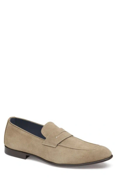 Johnston & Murphy Collection Taylor Moc Toe Penny Loafer In Taupe Italian Suede