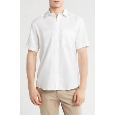 Johnston & Murphy Cotton & Linen Short Sleeve Button-up Shirt In White