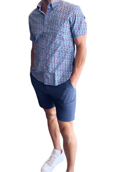 Johnston & Murphy Cotton Short Sleeve Button Up Shirt In Blue Multi Fish
