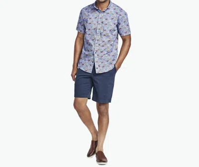 Johnston & Murphy Cotton Short Sleeve Button Up Top In Navy Bicycle In Blue