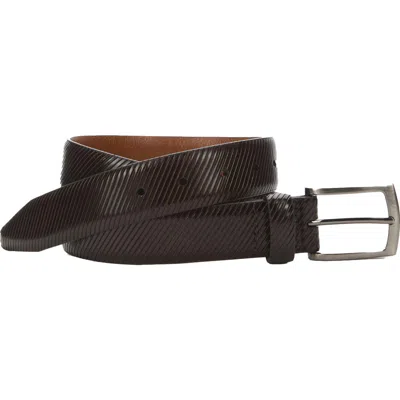 Johnston & Murphy Diagonal Embossed Leather Belt In Brown