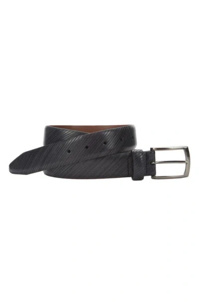 Johnston & Murphy Diagonal Etched Leather Belt In Black