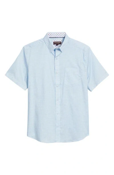 Johnston & Murphy Diamond Print Short Sleeve Button-up Shirt In Blue