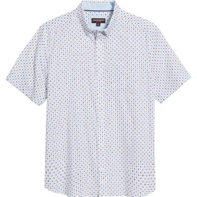 Johnston & Murphy Ditsy Floral Print Short Sleeve Button-up Shirt In White Multi