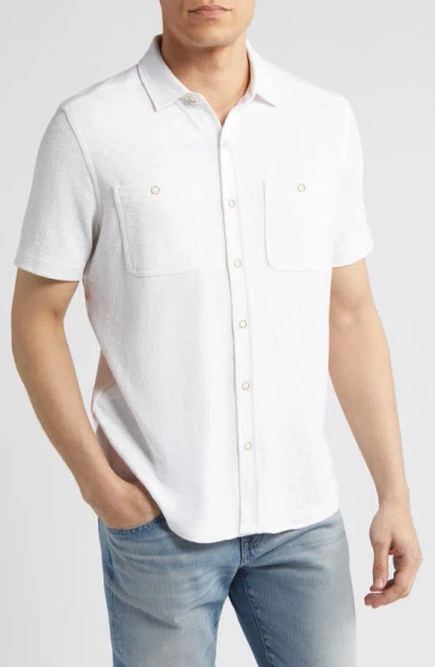 Johnston & Murphy Double Pocket Short Sleeve Knit Button-up Shirt In White