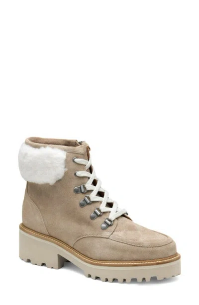 Johnston & Murphy Emmalyn Genuine Shearling Trim Hiking Boot In Taupe Suede/shearling