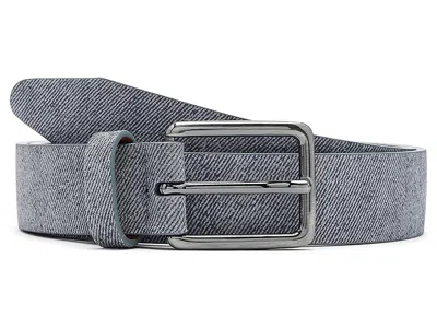 Johnston & Murphy Fine Stripe Diagonal Leather Belt Men's Belts Denim: 44 In Blue