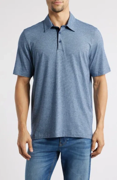 Johnston & Murphy Fine Stripe Polo In Light Blue/navy