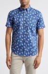 Johnston & Murphy Flamingo Print Short Sleeve Button Up Shirt In Blue