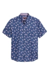 Johnston & Murphy Flamingo Print Short Sleeve Button Up Shirt In Navy/pink